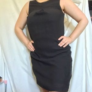 Elegant black dress with gold collar trim